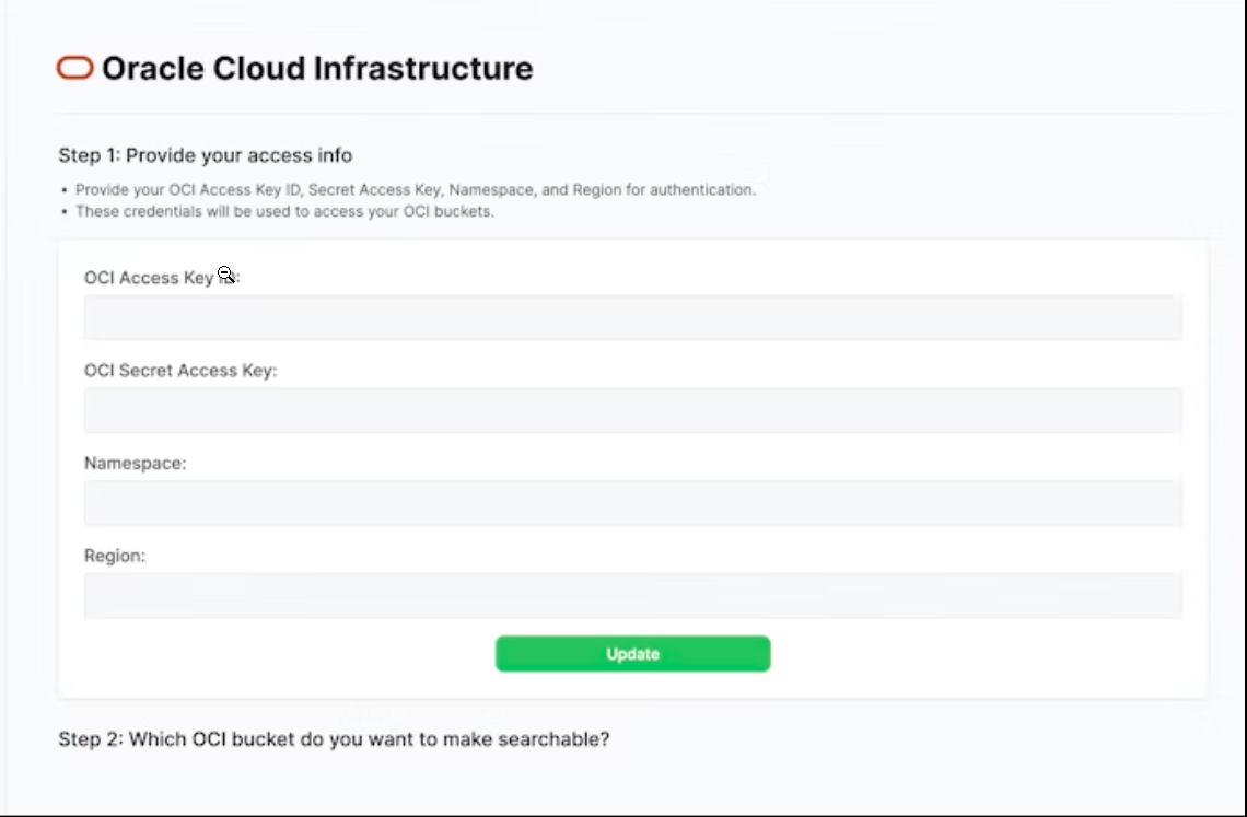OCI credentials input